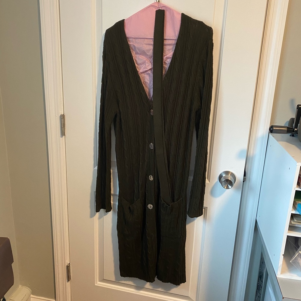 Carole Little Knitwear Long Caridigan with Belt L